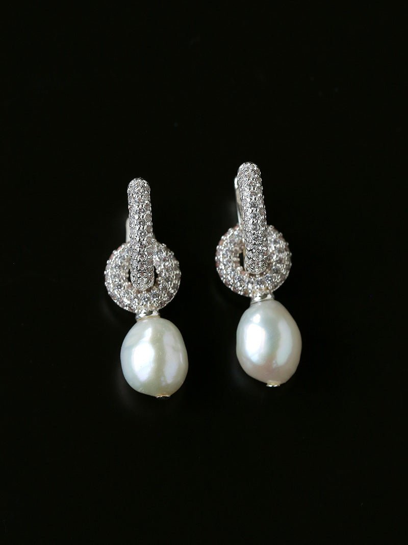 Natural Freshwater Pearl and Cubic Zirconia Interlocking Hoop Earrings - floysun