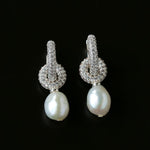 Natural Freshwater Pearl and Cubic Zirconia Interlocking Hoop Earrings - floysun