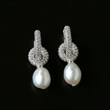 Natural Freshwater Pearl and Cubic Zirconia Interlocking Hoop Earrings - floysun
