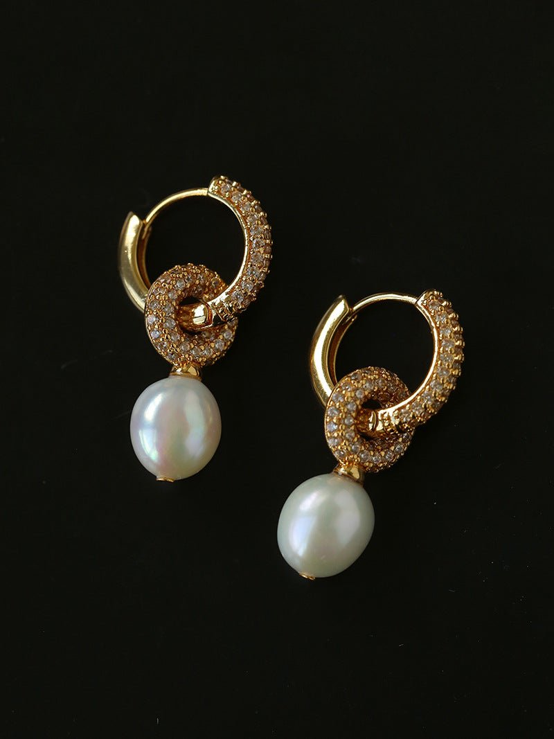 Natural Freshwater Pearl and Cubic Zirconia Interlocking Hoop Earrings - floysun