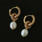 Natural Freshwater Pearl and Cubic Zirconia Interlocking Hoop Earrings - floysun