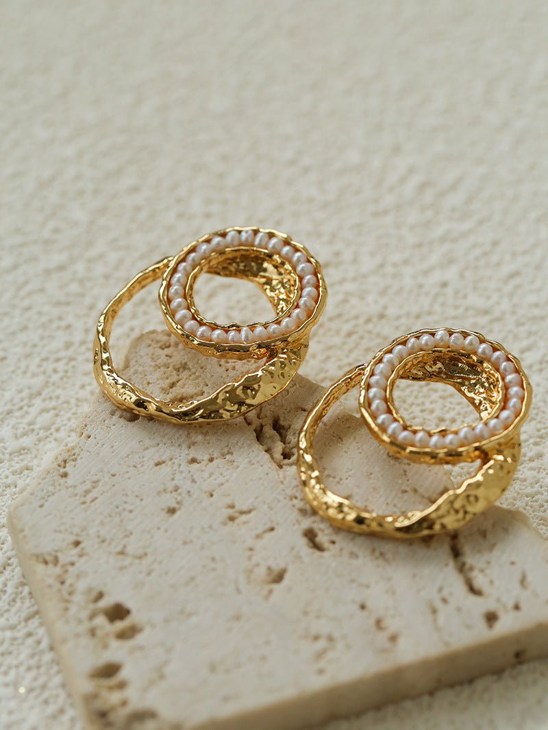 Natural Freshwater Pearl Interlocking Ring Drop Earrings - floysun