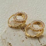 Natural Freshwater Pearl Interlocking Ring Drop Earrings - floysun