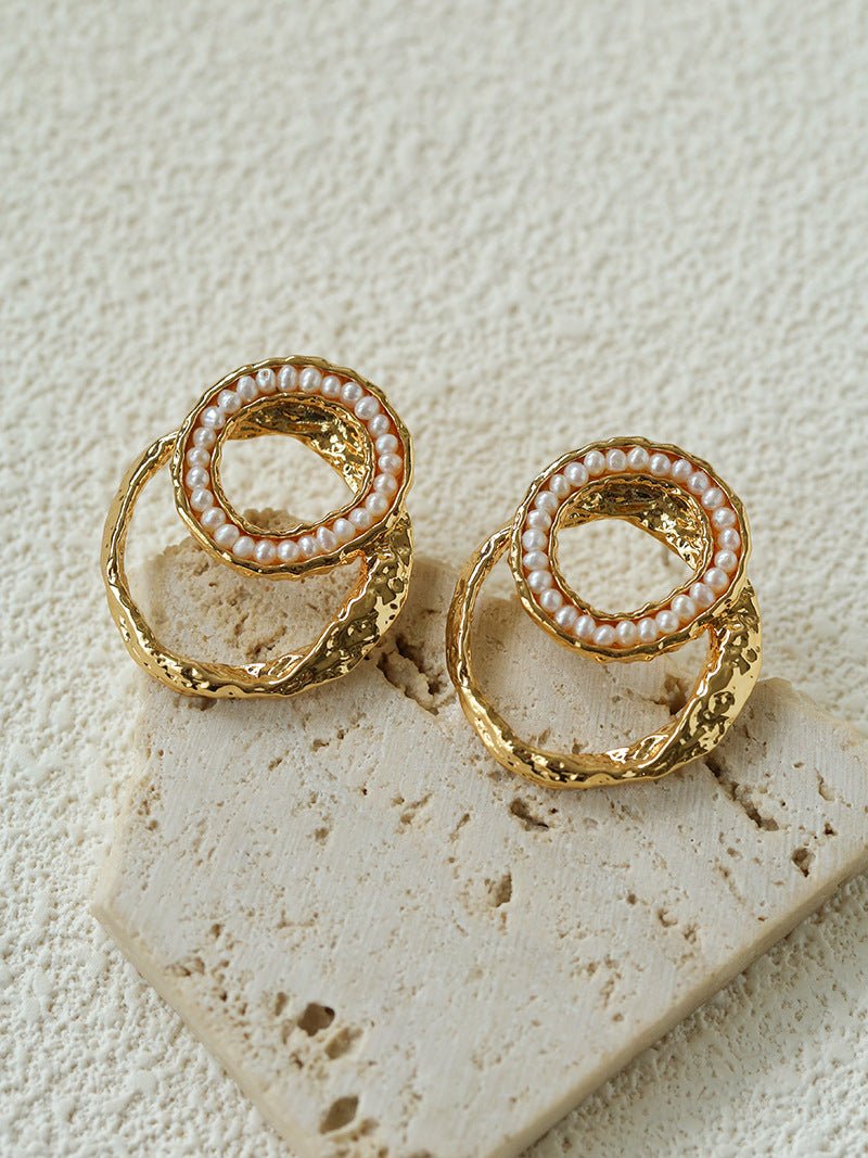 Natural Freshwater Pearl Interlocking Ring Drop Earrings - floysun