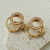 Natural Freshwater Pearl Interlocking Ring Drop Earrings - floysun