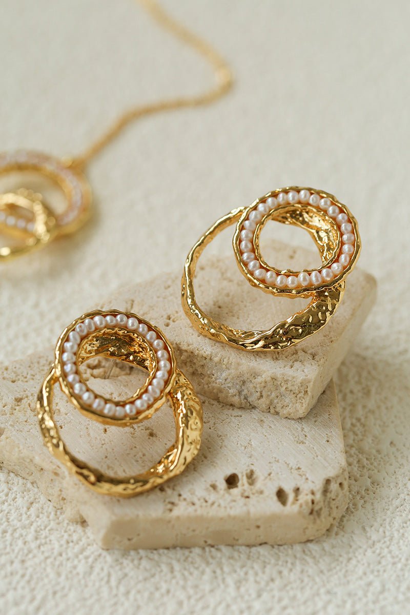 Natural Freshwater Pearl Interlocking Ring Drop Earrings - floysun