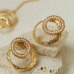 Natural Freshwater Pearl Interlocking Ring Drop Earrings - floysun