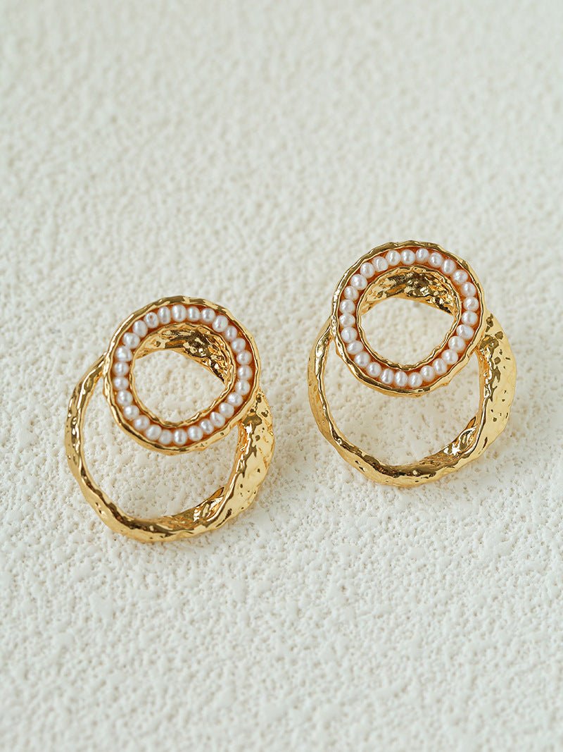 Natural Freshwater Pearl Interlocking Ring Drop Earrings - floysun