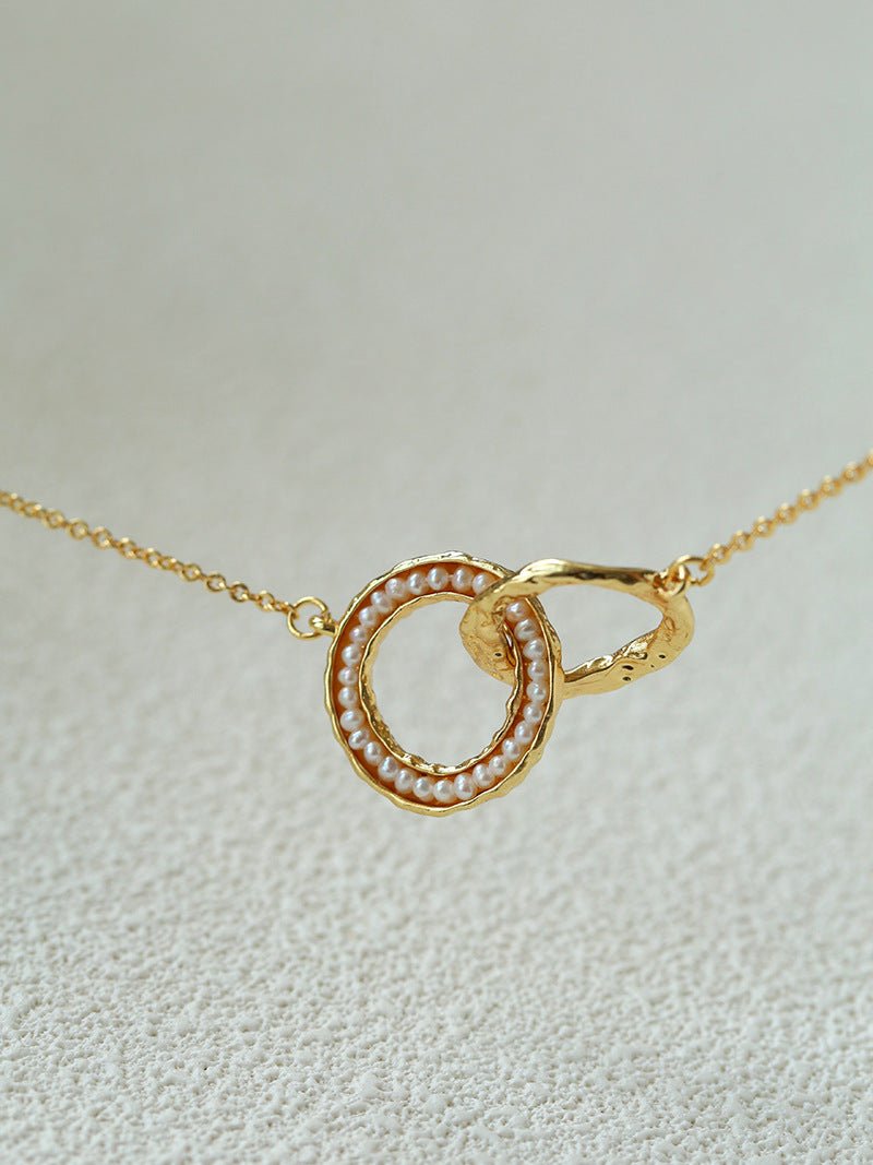 Natural Freshwater Pearl Interlocking Ring Pendant Necklace - floysun