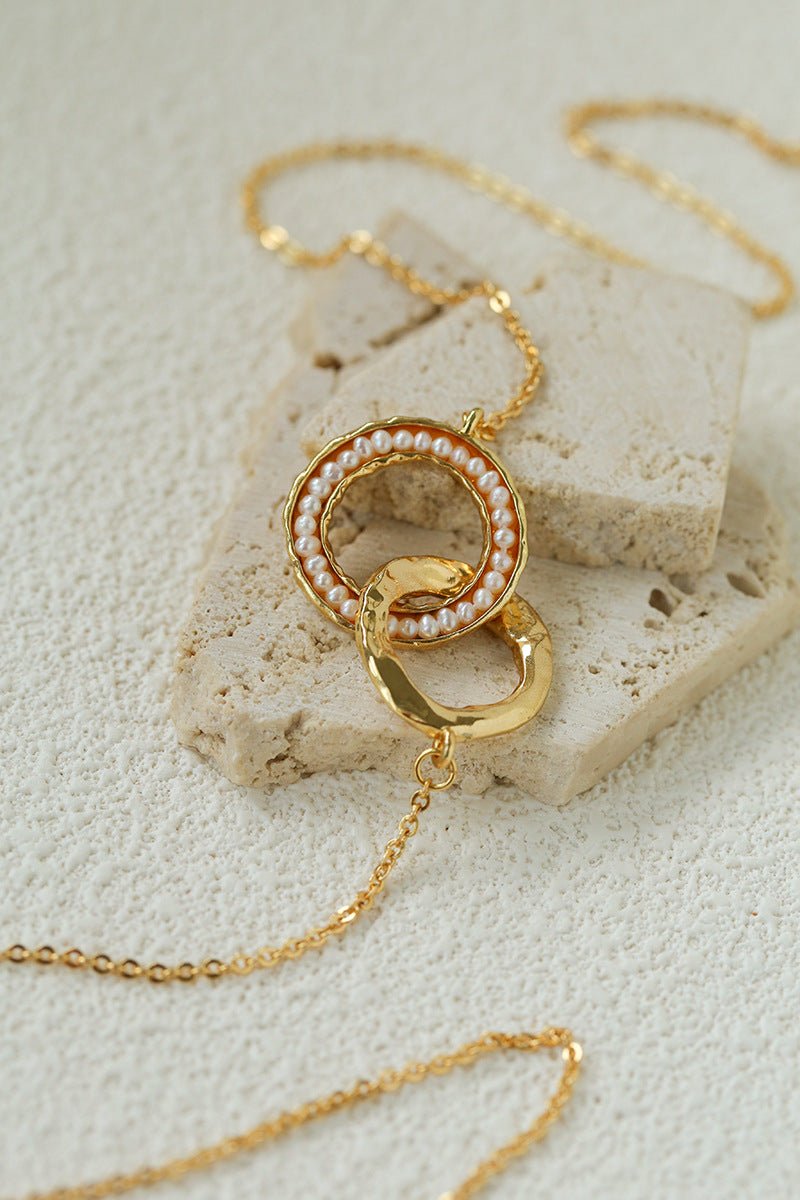 Natural Freshwater Pearl Interlocking Ring Pendant Necklace - floysun
