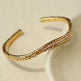 Natural Freshwater Pearl Molten Texture Open Cuff Bracelet - floysun