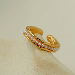 Natural Freshwater Pearl Molten Texture Open Ring - floysun