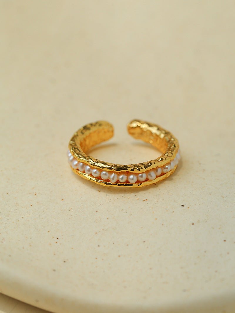 Natural Freshwater Pearl Molten Texture Open Ring - floysun