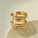 Natural Freshwater Pearl Molten Texture Open Ring - floysun