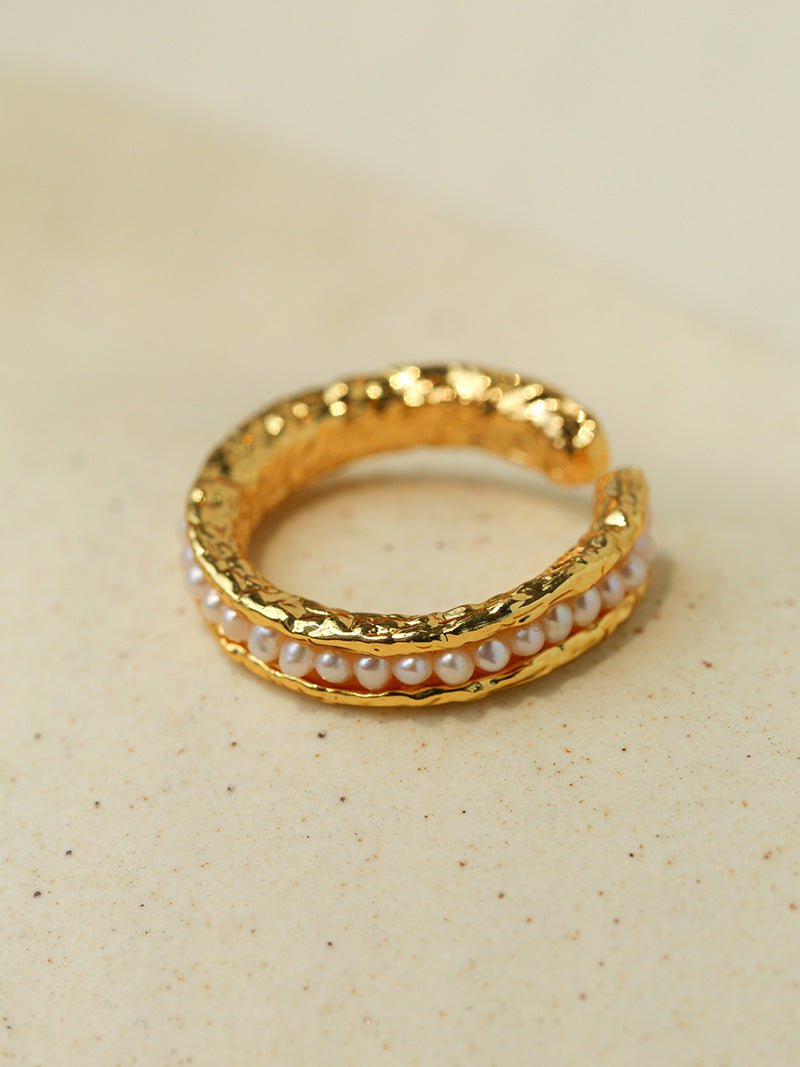 Natural Freshwater Pearl Molten Texture Open Ring - floysun