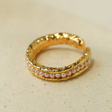 Natural Freshwater Pearl Molten Texture Open Ring - floysun