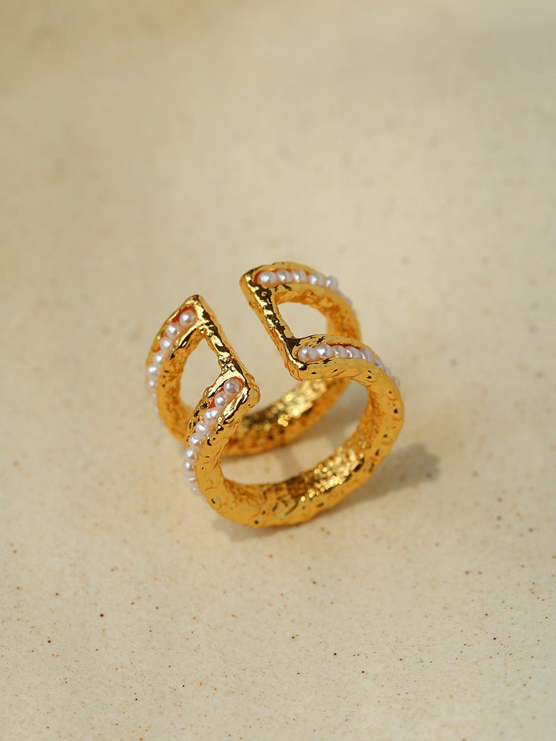 Natural Freshwater Pearl Molten Texture Open Ring - floysun