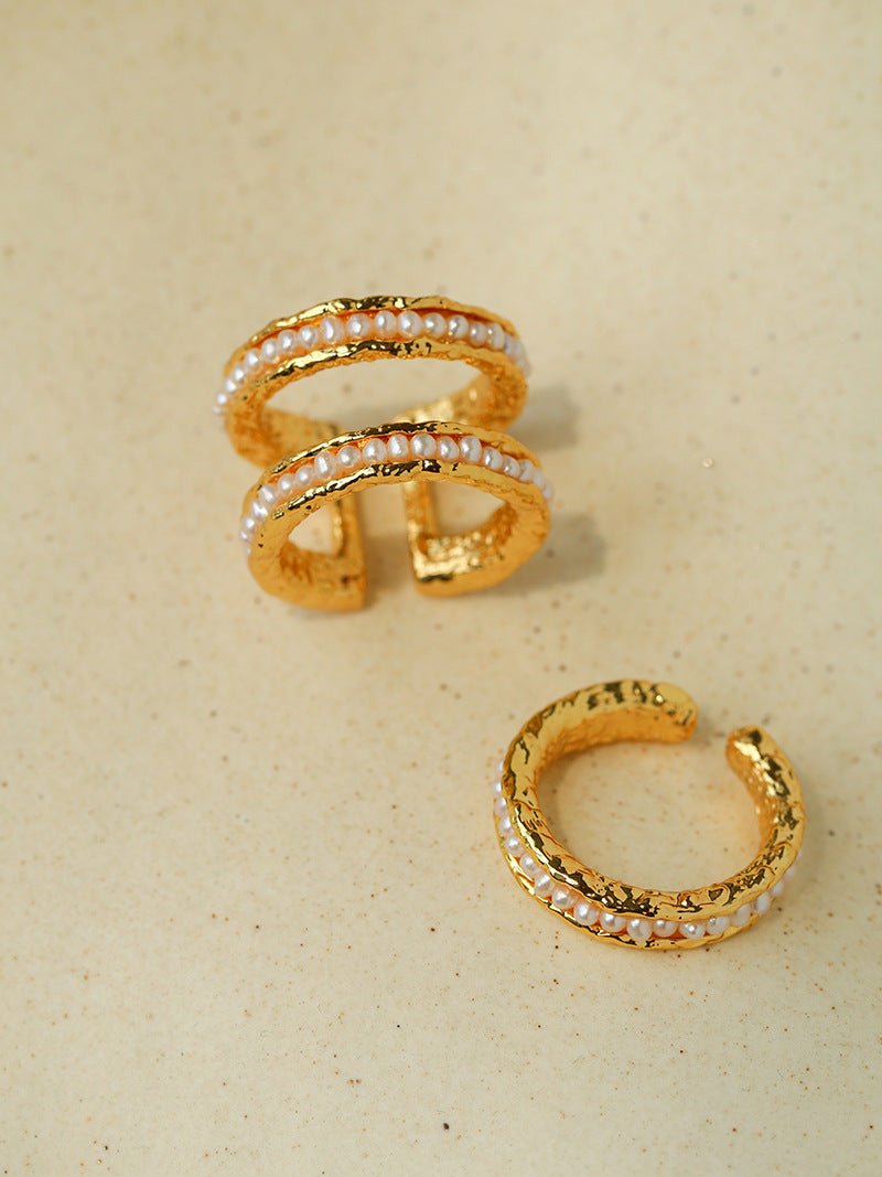 Natural Freshwater Pearl Molten Texture Open Ring - floysun