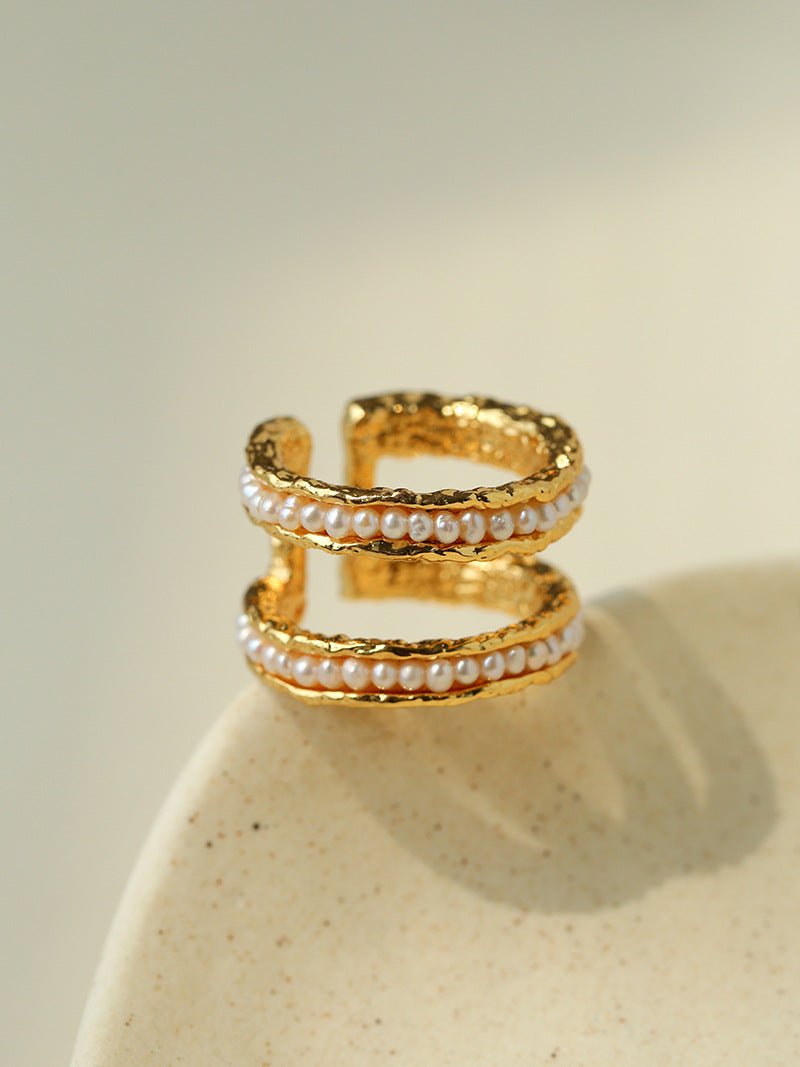 Natural Freshwater Pearl Molten Texture Open Ring - floysun