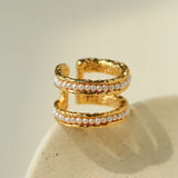 Natural Freshwater Pearl Molten Texture Open Ring - floysun