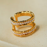 Natural Freshwater Pearl Molten Texture Open Ring - floysun