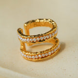 Natural Freshwater Pearl Molten Texture Open Ring - floysun