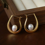 Natural Freshwater Pearl U-Shaped Hoop Earrings - floysun