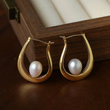 Natural Freshwater Pearl U-Shaped Hoop Earrings - floysun