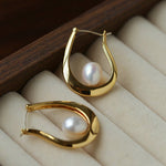 Natural Freshwater Pearl U-Shaped Hoop Earrings - floysun