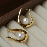 Natural Freshwater Pearl U-Shaped Hoop Earrings - floysun