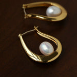 Natural Freshwater Pearl U-Shaped Hoop Earrings - floysun