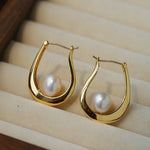 Natural Freshwater Pearl U-Shaped Hoop Earrings - floysun