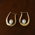 Natural Freshwater Pearl U-Shaped Hoop Earrings - floysun