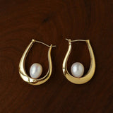 Natural Freshwater Pearl U-Shaped Hoop Earrings - floysun