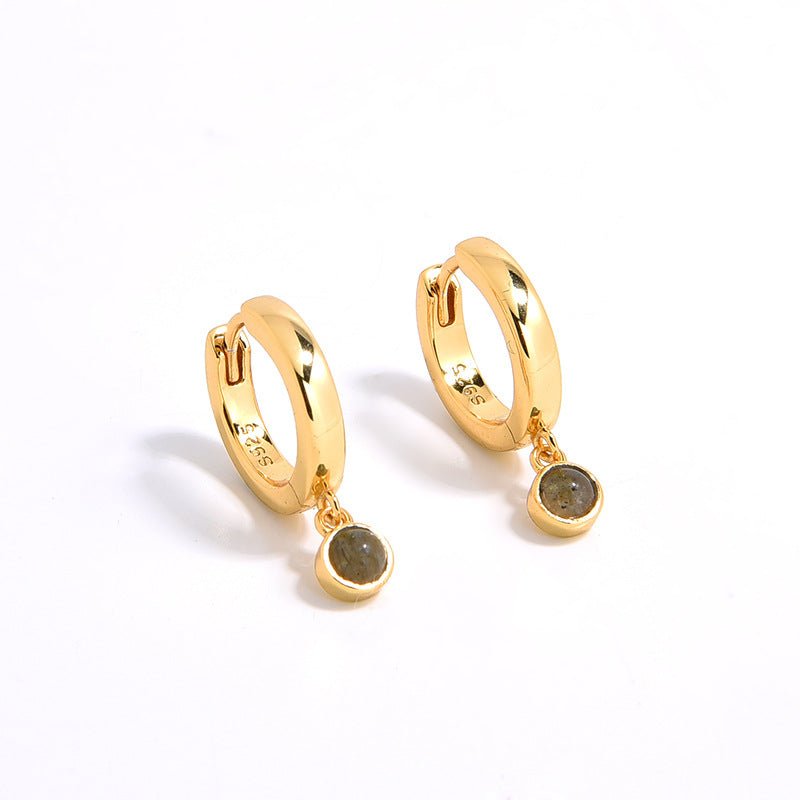 Natural Gemstone Hoop Earrings | 925 Sterling Silver Drop Earrings - floysun