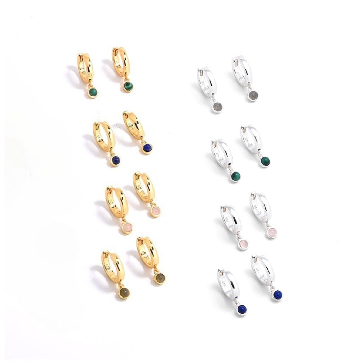Natural Gemstone Hoop Earrings | 925 Sterling Silver Drop Earrings - floysun