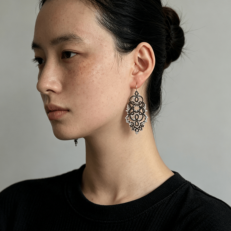 Natural Gemstone Lace-Woven Drop Earrings - floysun