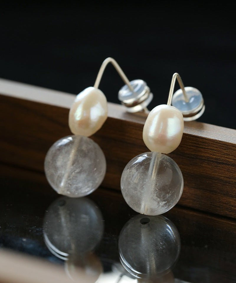 Natural Gemstone & Pearl Drop Earrings - floysun