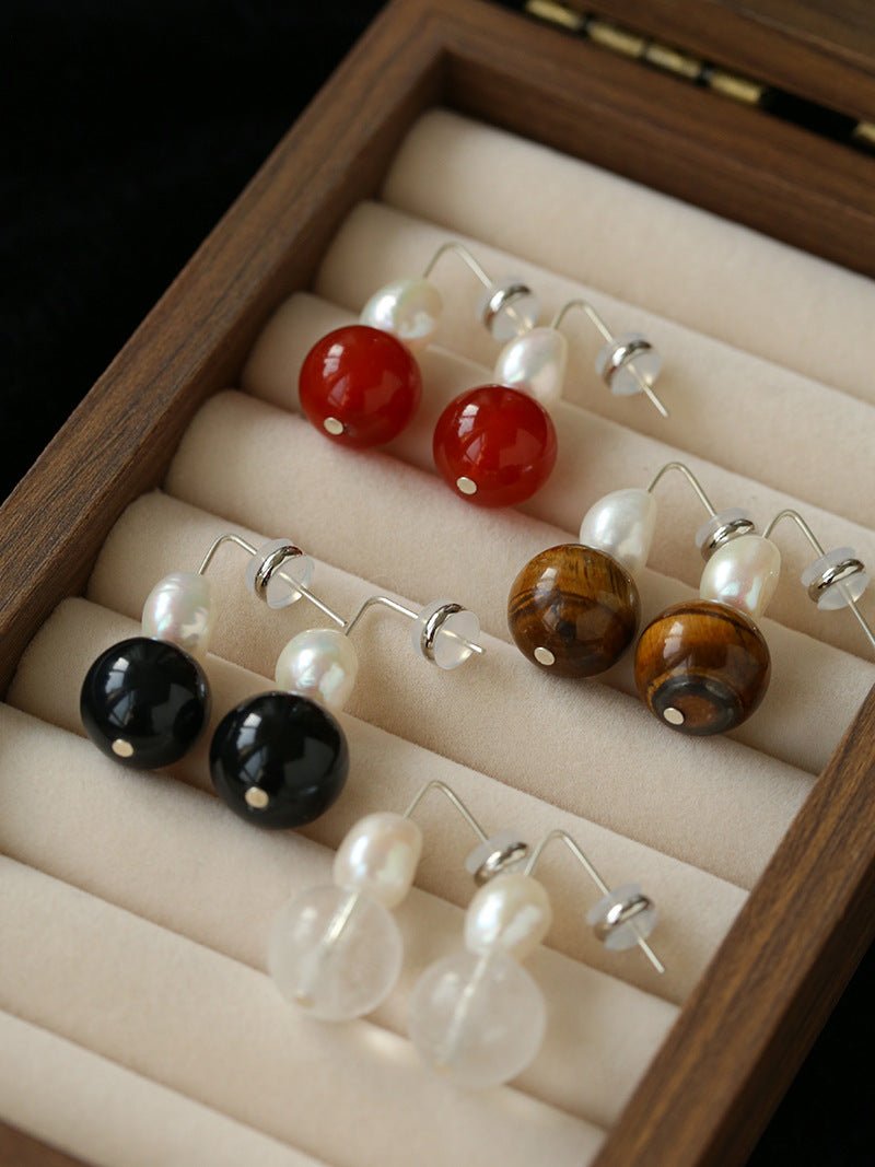 Natural Gemstone & Pearl Drop Earrings - floysun