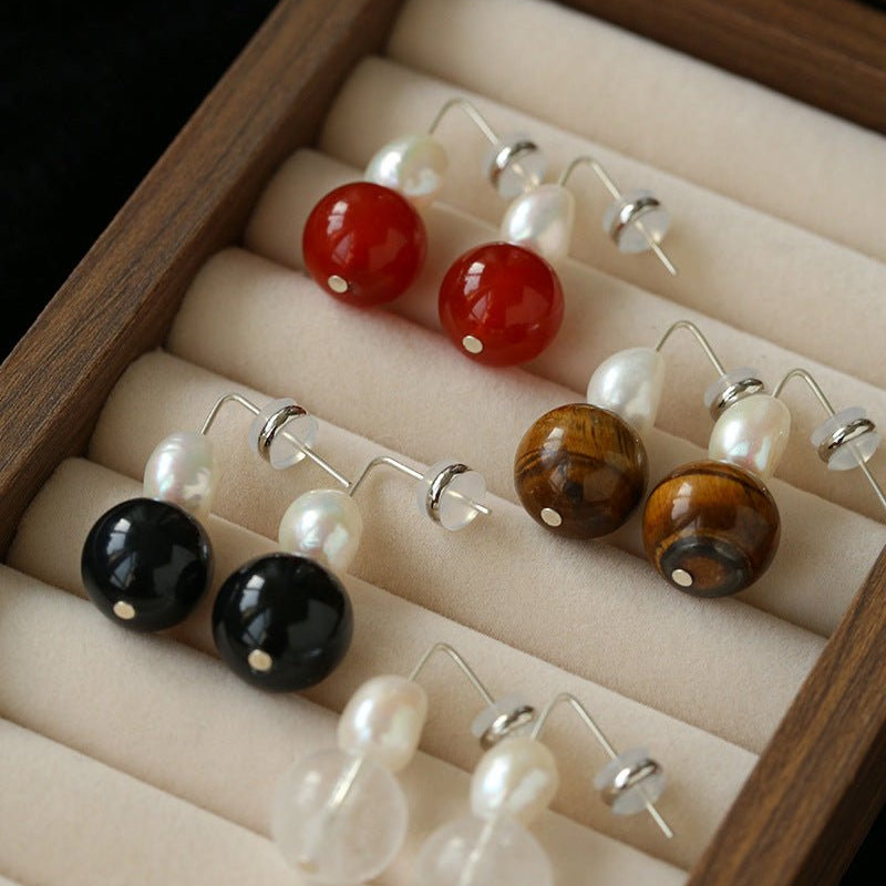 Natural Gemstone & Pearl Drop Earrings - floysun