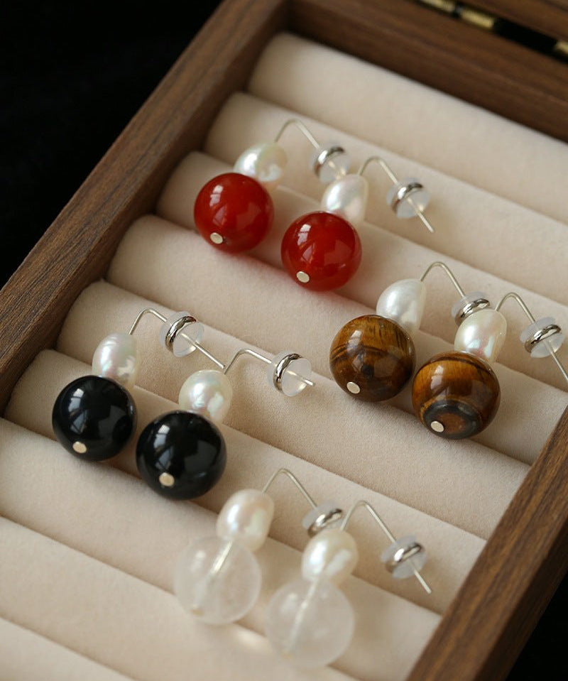 Natural Gemstone & Pearl Drop Earrings - floysun