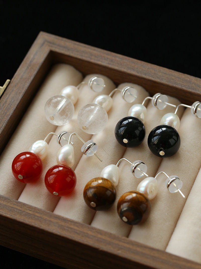 Natural Gemstone & Pearl Drop Earrings - floysun