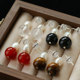 Natural Gemstone & Pearl Drop Earrings - floysun
