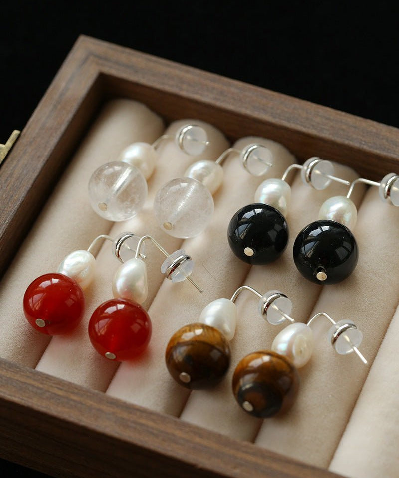 Natural Gemstone & Pearl Drop Earrings - floysun