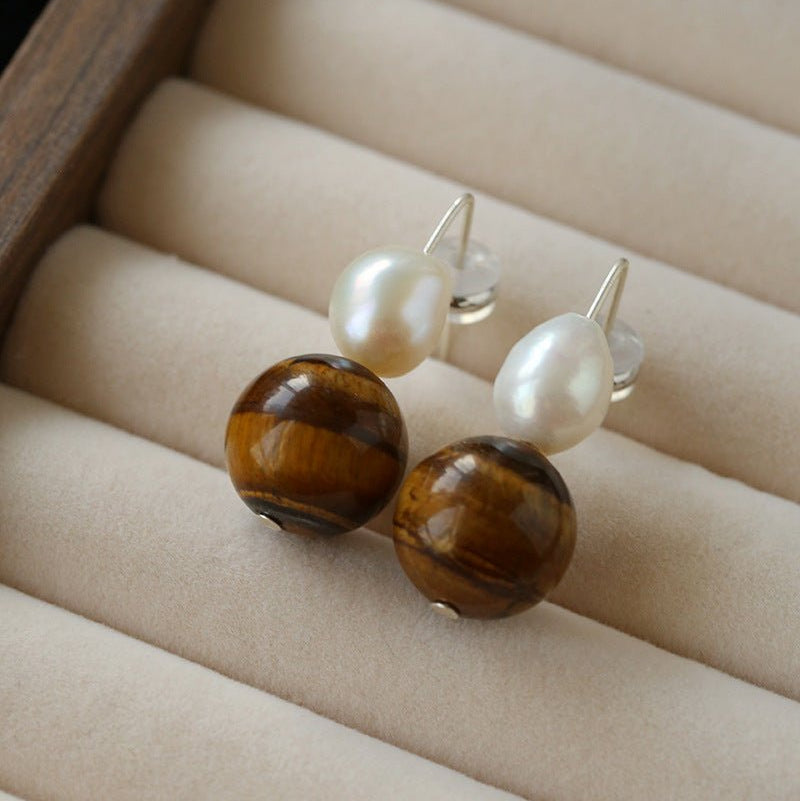 Natural Gemstone & Pearl Drop Earrings - floysun