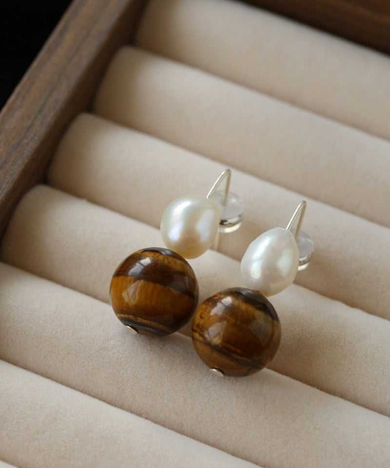 Natural Gemstone & Pearl Drop Earrings - floysun