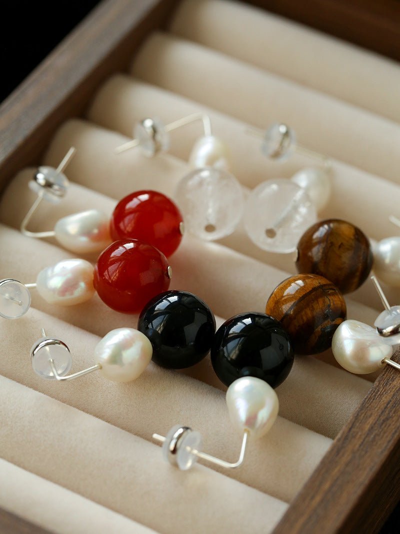 Natural Gemstone & Pearl Drop Earrings - floysun