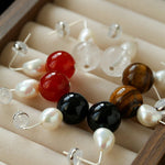 Natural Gemstone & Pearl Drop Earrings - floysun