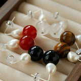 Natural Gemstone & Pearl Drop Earrings - floysun