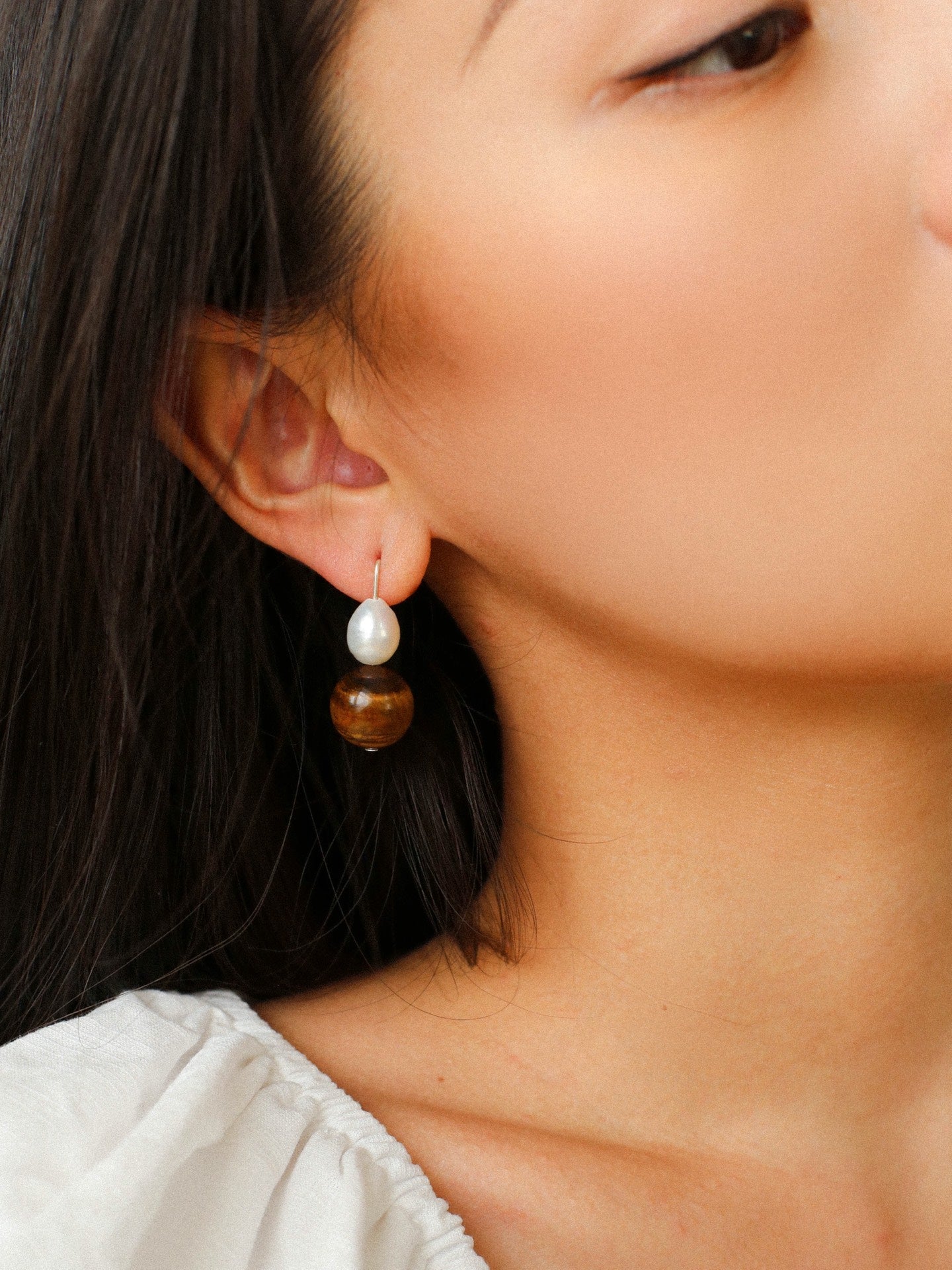 Natural Gemstone & Pearl Drop Earrings - floysun